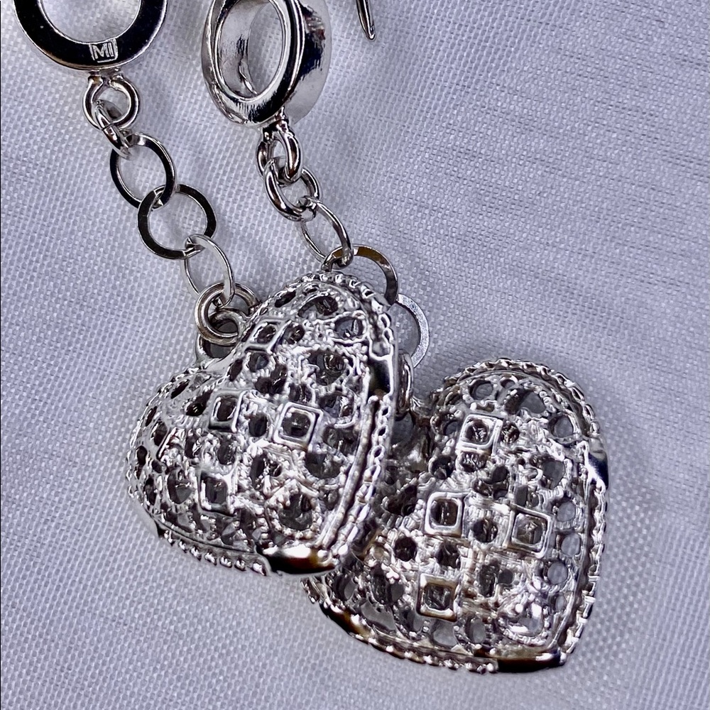Silver Filigree Heart -Drop Hook Back Earrings
